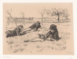 Three Men Resting in a Meadow by Maximilien Luce (signed by artist)