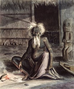 Old Man of Tahiti Seated near a Tiki