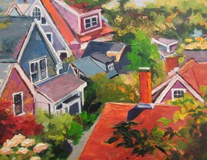 Colorful Village Rooftops by Maxine Shore