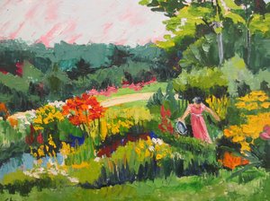 Woman in Vibrant Garden by Maxine Shore