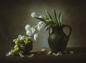 White Tulips and Grapes by May G