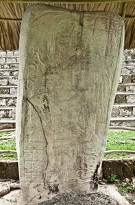 Stela 9 depicting Ajb’alun Haab’tal Wat’ul K’atel, Terminal Classic King from Seibal, Guatemala, commemorating the end of the 9th Katun in AD 849