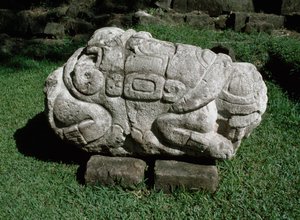 Zoomorphic altar carved in a block of sandstone by Mayan