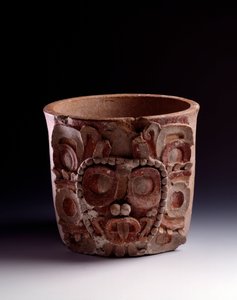 Pre-Columbian Art, Mayan Civilization, Classical Period: Vase Decorated with the Representation of the Solar God. From Peten, Guatemala. Guatemala, Museo Nazionale di Archeologia e Etnologia