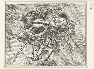 Trophy of arms including armor, helmet, and halberd by Meester van 1515