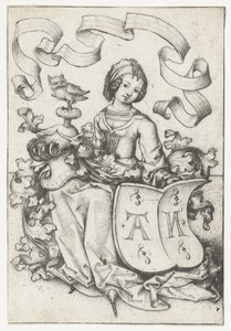 Lady with Owl and Coat of Arms with the Letters AN by Meester van het Amsterdamse Kabinet