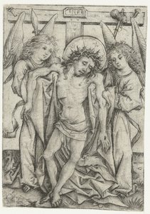 The Body of Christ Supported by Two Angels by Meester van het Amsterdamse Kabinet