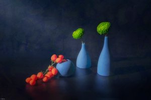 Green Flowers Red Tomatoes by Mei Su