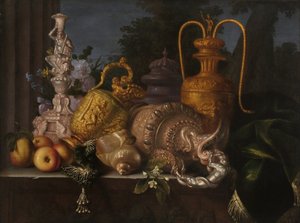 Still Life, Shells and Goldsmith by Meiffren (c.1630 1705) Conte