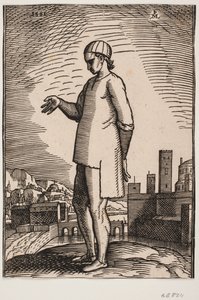 Christian Slave with Outstretched Hand, with Two City Districts Connected by a Bridge in the Background by Melchior Lorck