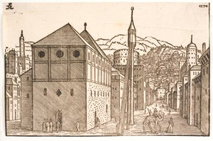 Mosque with a Free-Standing Minaret with External Staircase by Melchior Lorck