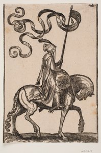 Mounted Standard-Bearer, Profile towards the Right; the Standard is Two-Tailed; the Rider is Unarmed; on the Horse