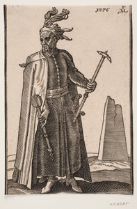 Standing, Cloaked Soldier, Seen Frontally; in Right Hand a Mace, in Left a War Hammer; Spurs on Heels