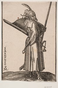 Standing Soldier (akinci), Profile to the Right; in the Right Hand a Mace, in the Left Hand a Lance, Whose Top is Outside the Upper Framing Line; on the Left Arm a Shield with the Inside Facing Upwards, at the Left Side a Sword by Melchior Lorck