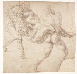 Two Men Carrying an Old Woman
