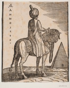 Turbaned, Unarmed Rider Seen from Behind; Pyramid in the Background by Melchior Lorck
