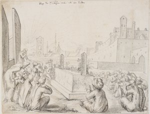 Turkish Women Mourning Around a Gravestone by Melchior Lorck