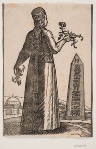 Unveiled Woman Seen From Behind; Holding a Blooming Rose Branch in Each Hand by Melchior Lorck