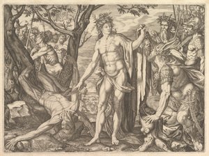 Apollo and Marsyas and the Judgment of Midas: at Right Midas with the Ears of an Ass, 1581 by Melchior Meier