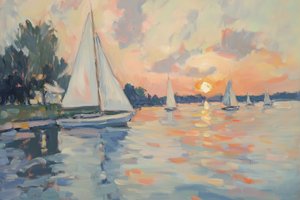 Peaceful Sunset Sailboats by Melloi Art Prints