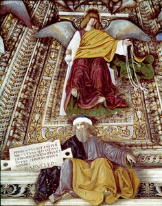 Representation of Baruch (Baruch ben Neria) disciple of Jeremiah and an angel. Fresco by Melozzo da Forli, Cupola of the sacristy of Saint Mark, sanctuary of the Santa Casa, Loreto by Melozzo da Forli
