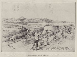 Seaforth Highlanders and the 23rd Royal Welsh Fusiliers watching the Fighting between Bashi-Bazouks and Christians outside Candia by Melton Prior