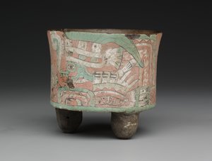 Cylindrical Tripod Vessel with Two Goggled Figures by Mesoamerican Mesoamerican