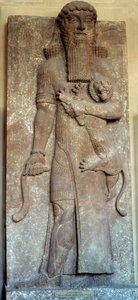 Statue of Sargon mastering a lion, said Gilgamesh by Mesopotamian Mesopotamian