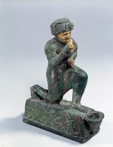 Mesopotamia: Statuette in Silver, Bronze and Gold of Kneeling Worshiper, Ex-Voto Dedicated to the God Amurru for the Life of Hammurabi by Mesopotamian Mesopotamian