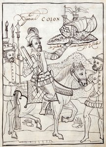 Christopher Columbus, illustration from Historia de Tlaxcala by Diego Munoz Camargo
