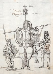 Picarus, or Pizarro, and War Horse, illustration from Historia de Tlaxcala by Diego Munoz Camargo