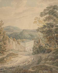 Landscape, Looking Downhill to a Village Dominated by a Large Three-Storied Stone House
