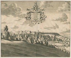 Tutbury Castle - Distant View (copper-plate engraving, c. 1686) by Michael Burghers