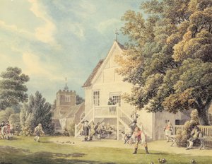 A Game of Bowls on the Bowling Green outside the Bunch of Grapes Inn, Hurst, Berkshire