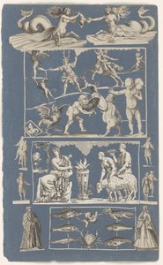 Collage of Cut-Out Prints Pasted on Album Page of Blue Paper (Wonders of Nature)