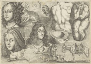 Study Sheet with Drawing Examples: Heads, Animals, Figures by Michael Snijders