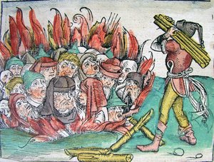 Burning of the Jews at Deggendorf in 1338 from the Schedels Chronicle of the World by Michael Wolgemut