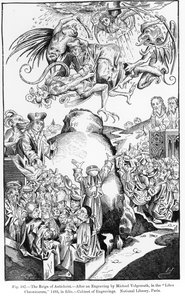 The Reign of Antichrist, from the Liber Chronicarum, published in 1493, illustration from, Science and Literature in the Middle Ages and Renaissance, written and engraved by Paul Lacroix, 1878 by Michael Wolgemut