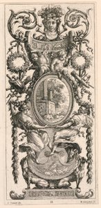 Ornamental Panel Surmounted with a Head Flanked by Foliage, plate 11 from the Livre de Diverses Grotesques peintes dans le Cabinet et Bains de la Reyne Regente, au Palais Royale