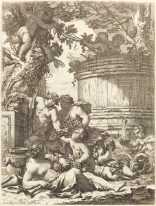 Putti with Grapes and a Seated Bacchante by Michel Dorigny