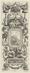 Ornamental Panel Surmounted by a Basket of Flowers and a Garland by Michel Dorigny, after Simon Vouet