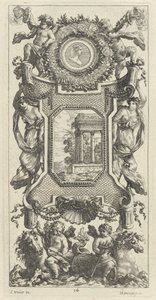 Ornamental Panel Surmounted by a Bust of a Woman and Two Putti with Flaming Trumpets