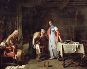 Young Woman Helping an Unfortunate Family