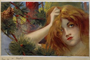 Redhead woman looking inqiuiete, stands her head by Michel Simonidy