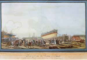 The launch of the ship Le Caton in the harbour of Toulon in the presence of the Count of Provence in July 1777