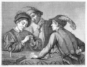 The Cheaters (engraving depicting the work of Caravaggio around 1596) by Michelangelo (after) Caravaggio