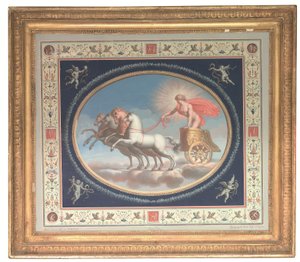 One of a set of four decorative panels showing Apollo, Mars, Venus and Mercury in chariots, surrounded by Pompeian grotesques by Michelangelo (studio of) Maestri
