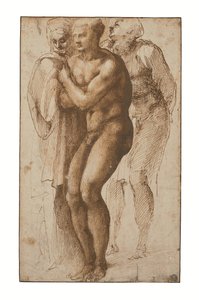 A Nude Man (after Masaccio) and Two Figures Behind Him by Michelangelo Buonarroti