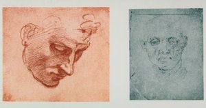 Front view of a face, and one in profile by Michelangelo Buonarroti