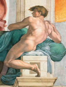 Ignudo Sistine Chapel ceiling in the Vatican by Michelangelo Buonarroti